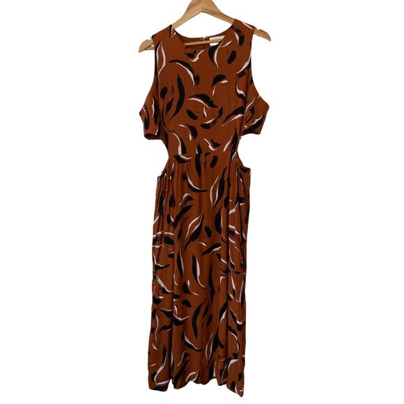 Anthropologie Corey Lynn Calter Brown Black Print Cut Out Midi Dress • Size XL - Picture 2 of 5